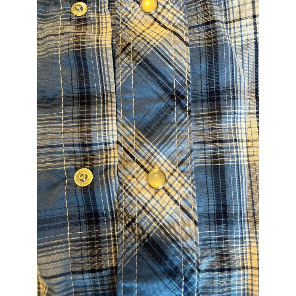 Wrangler Western Shirts Mens Blue Plaid Short Sleeve Snap Front Cowboy Shirt M - Picture 4 of 5